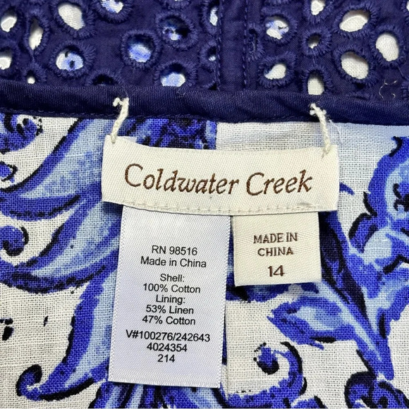 Coldwater Creek Reversible Eyelet Floral Open Front Jacket Navy/White 14 NWOT - Picture 9 of 10